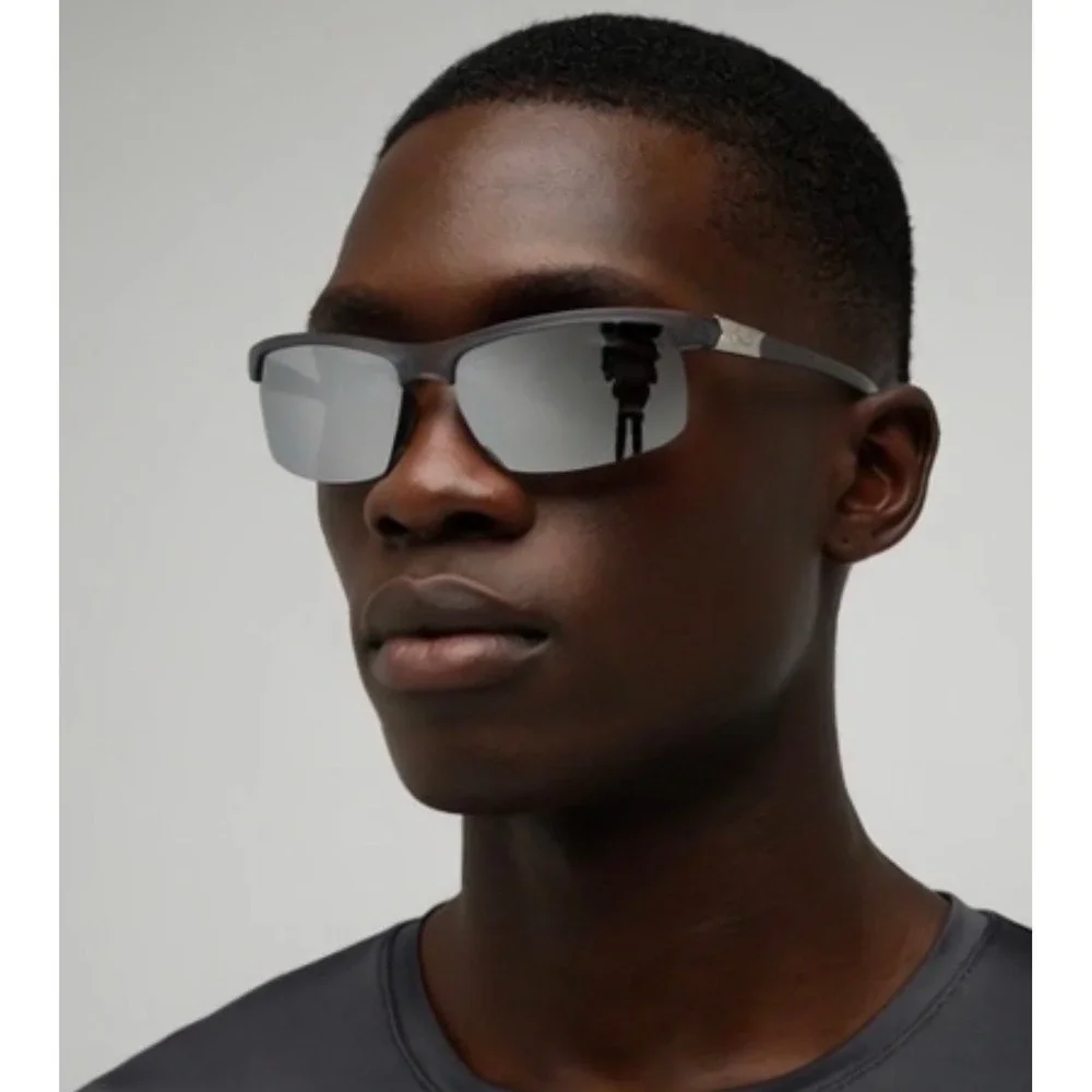 Fashion Sport Sunglasses Men Driving Fishing Golf Gray Frame Silver‎ Mirror Lens